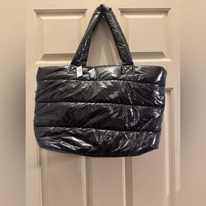 GAP Shiny Black Quilted Puffer Tote Bag